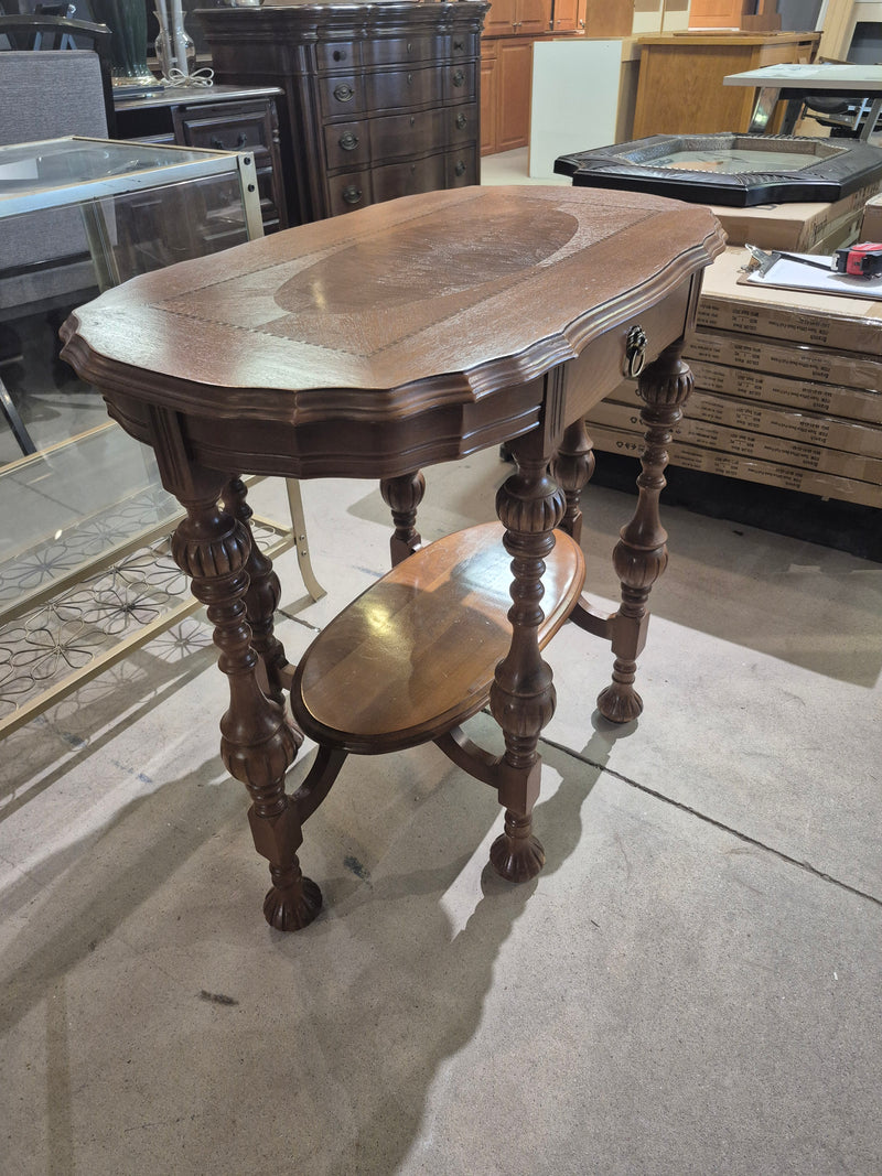 Vintage Carved Inlay Top Side End Table