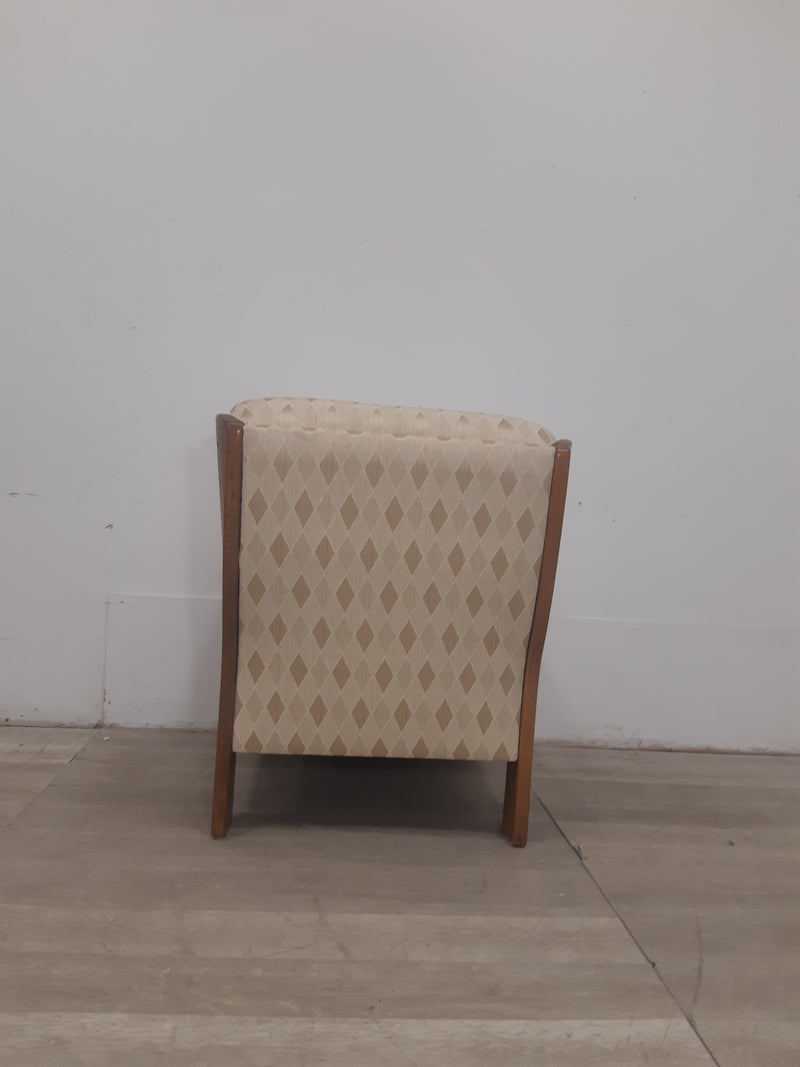30" Beige Armchair with Wood Accents