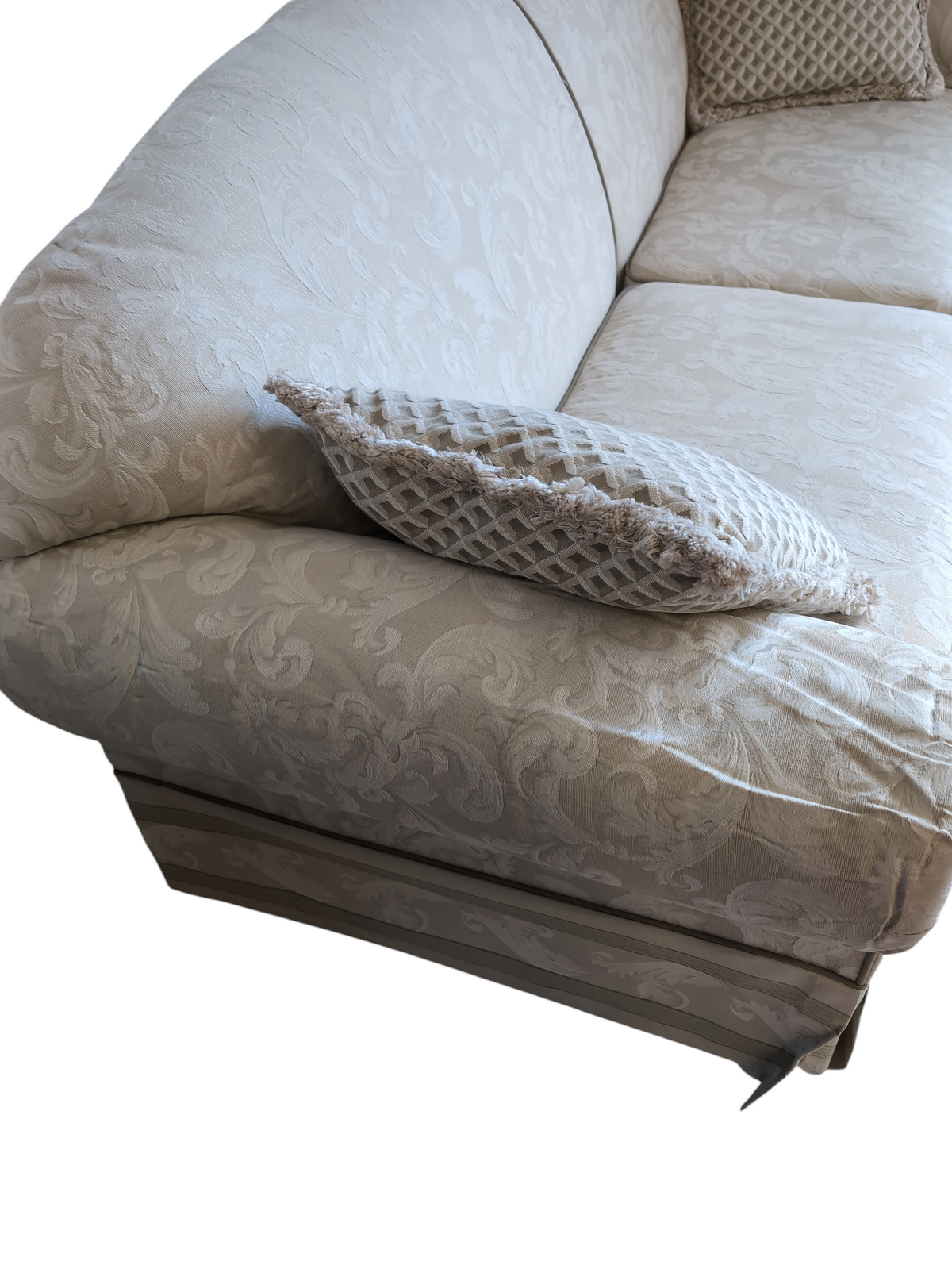 Classic Damask Rolled Arm Upholstered 3-seat Sofa W/Cushion #BW2