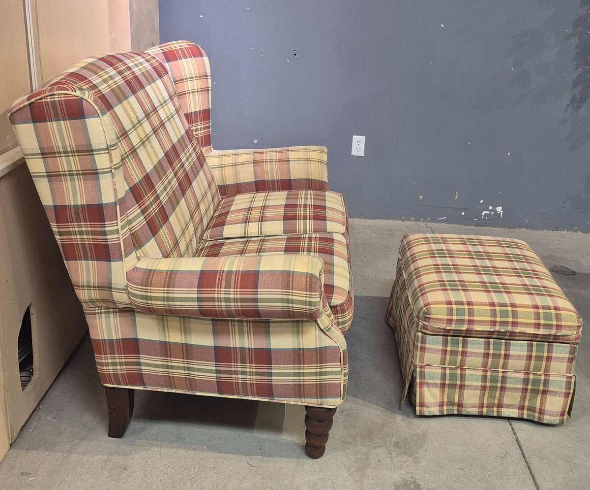 Tartan Upholstered Loveseat and Ottoman