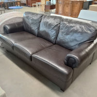 82"W 3-Seat Dark Brown Leather Sofa