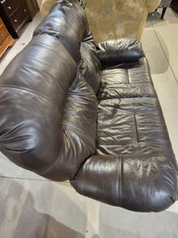 Brown Leather Manual Reclining Loveseat - - 1 side only reclines