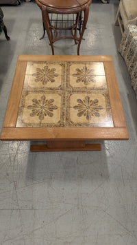 40"W Teak Coffee Table with Flower Tiles