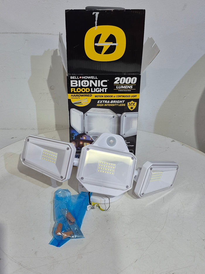 Bionic Floodlight Hard Wire 2000 Lumen White Finish Motion Activated Outdoor Floodlight