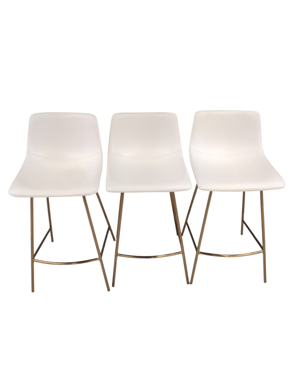 Seat of 3 Brass & White Faux Leather Stools