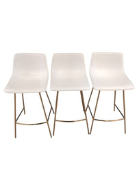 Seat of 3 Brass & White Faux Leather Stools