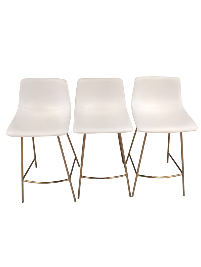 Seat of 3 Brass & White Faux Leather Stools