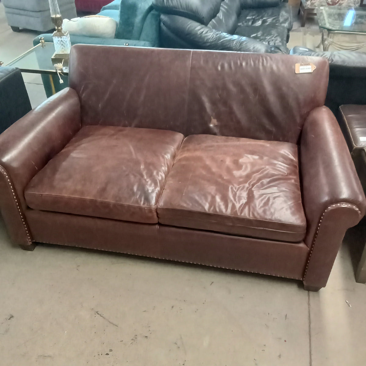 64"W Leather Love Seat