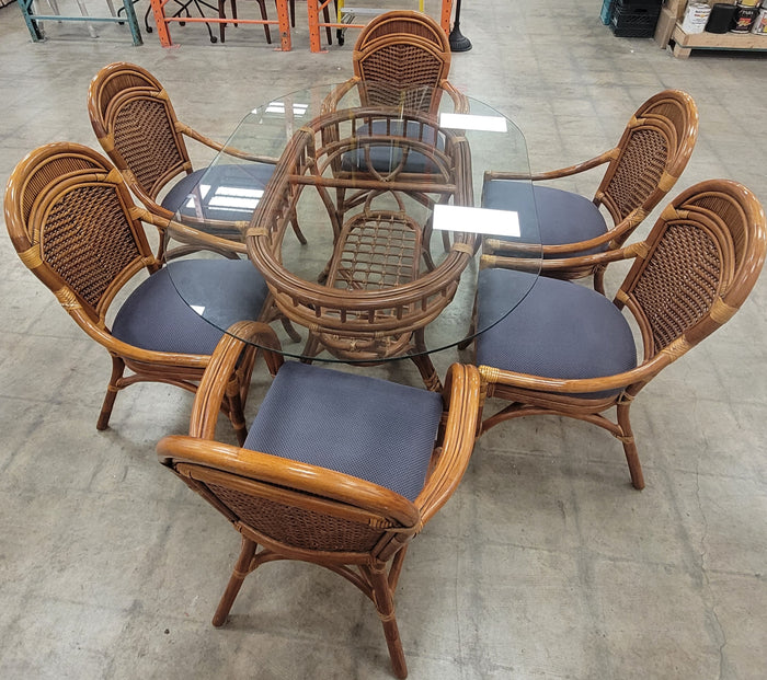 Rattan Dining Set With Glass-Top Table