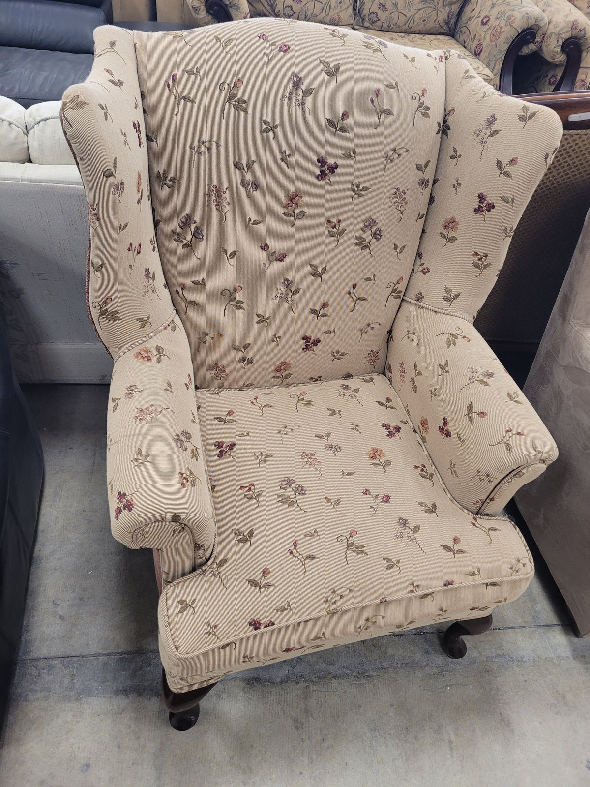Light Tan Floral Wingback Chair