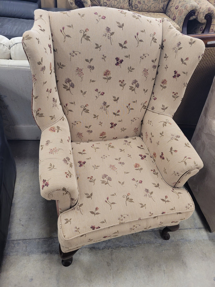 Light Tan Floral Wingback Chair