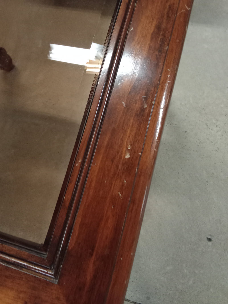 28"W Wooden Side Table with Glass Top