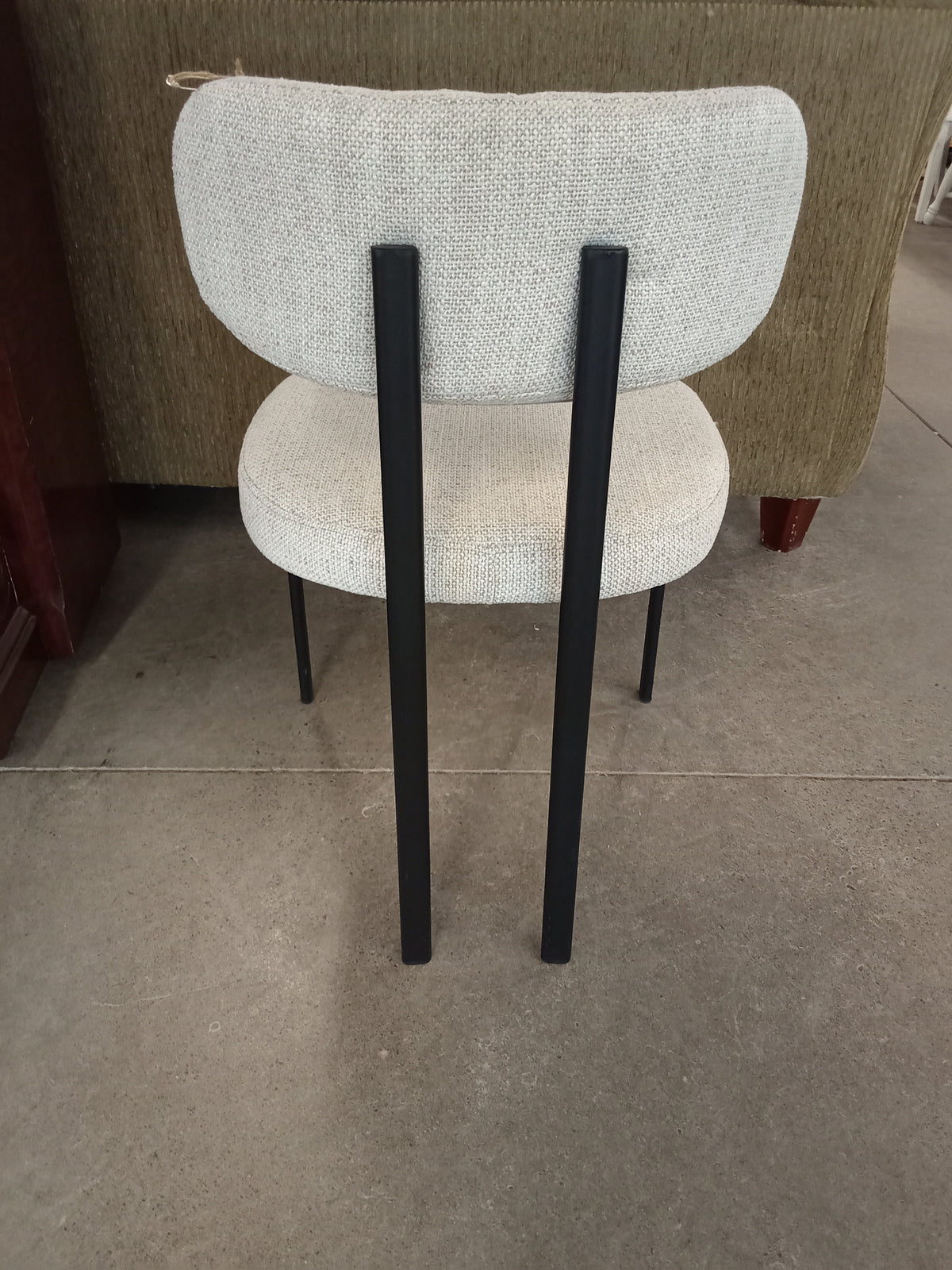 19"W White Woven Fabric Chair with Black Metal Legs
