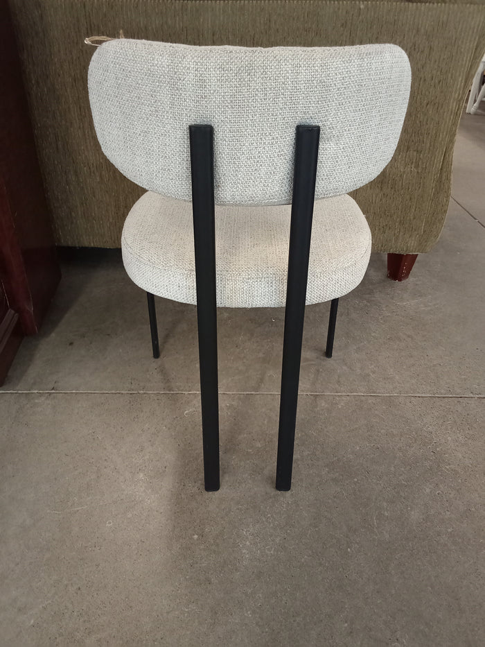 19"W White Woven Fabric Chair with Black Metal Legs