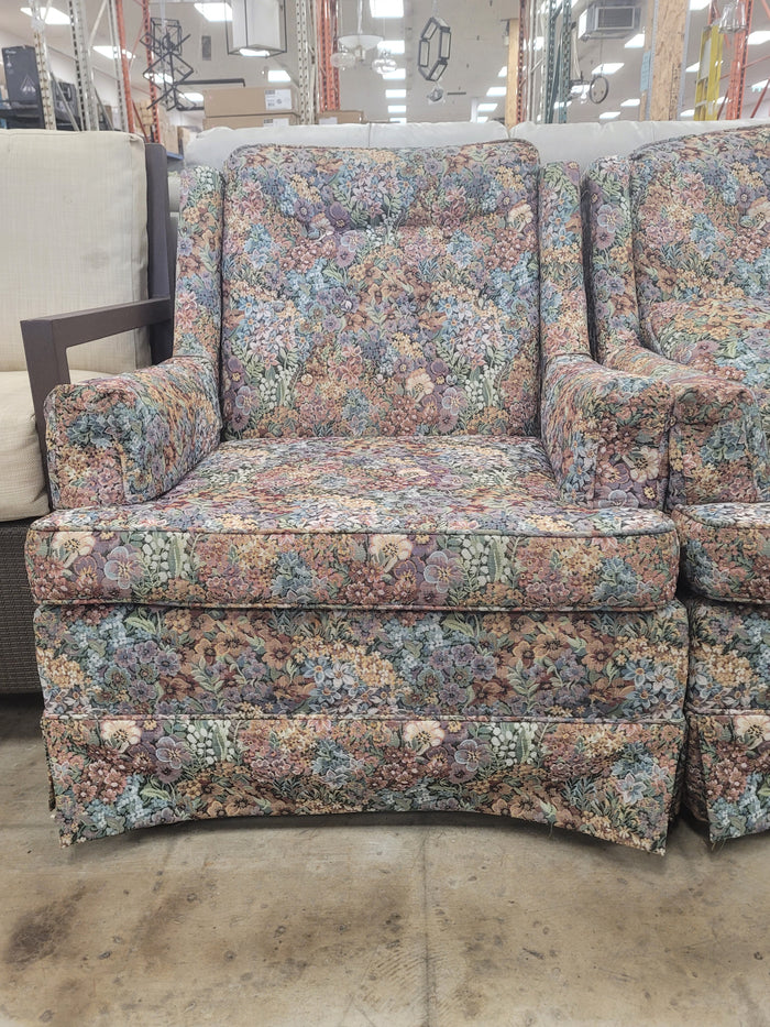 Vintage-Style Upholstered Armchair With Multi-colored Floral Pattern