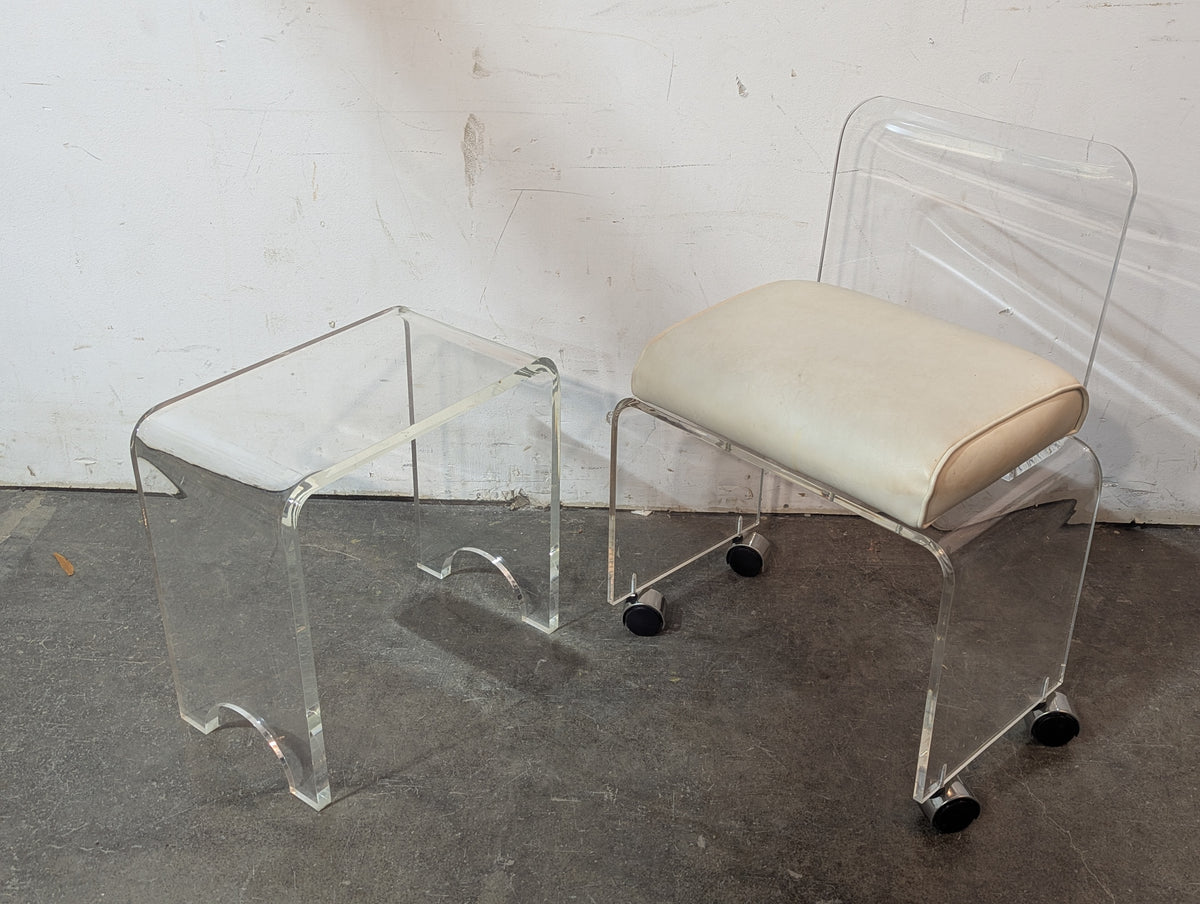 Lucite Vanity Chair and Stool Set