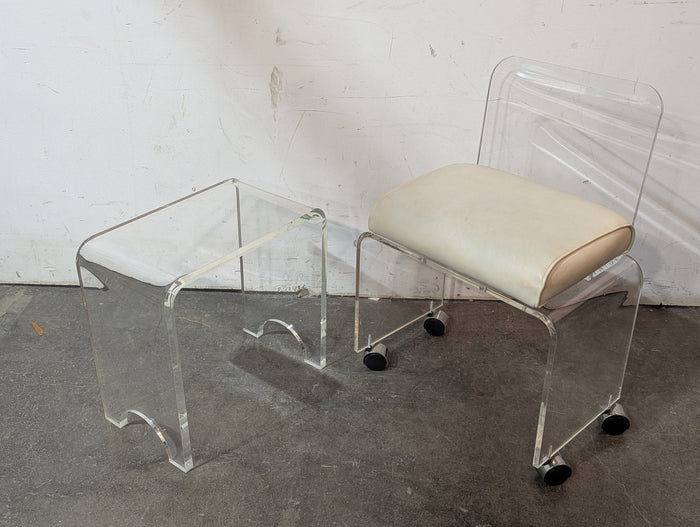 Lucite Vanity Chair and Stool Set
