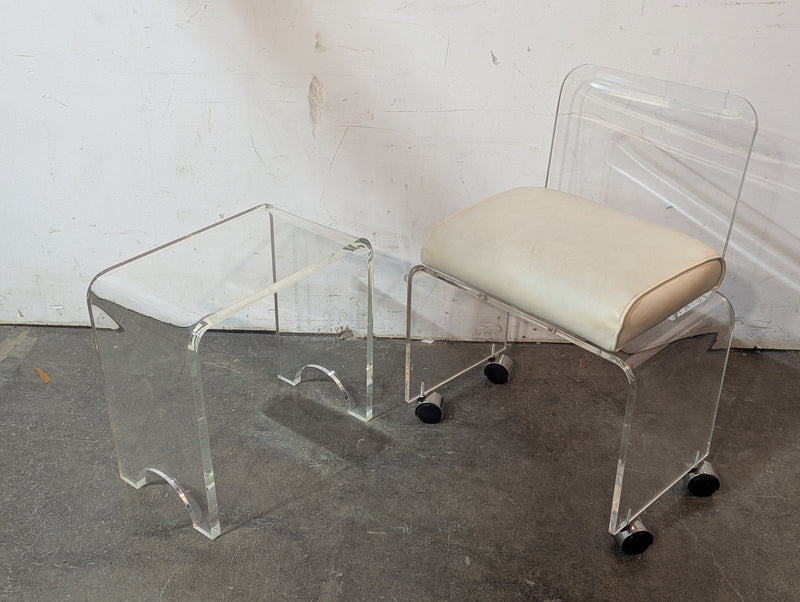 Lucite Vanity Chair and Stool Set