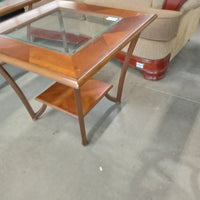 28"W Wood and Glass Side Table