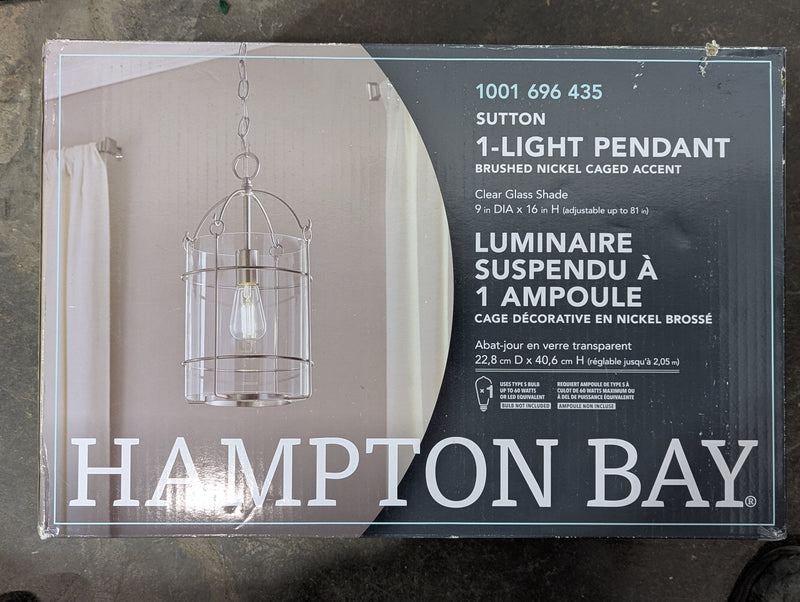 HAMPTON BAY Sutton 1-Light Brushed Nickel Pendant
