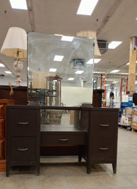 Dark Colored Antique Vanity with Rectangular Mirror