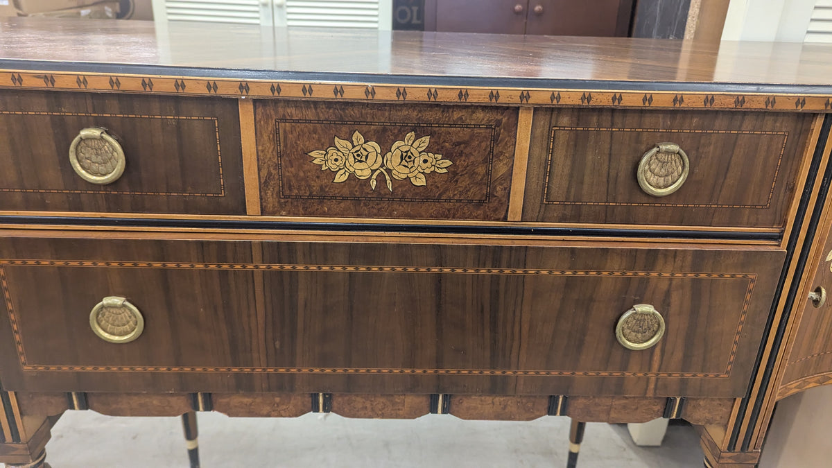 66"W Vintage Buffet w/ Golden Rose Inlays