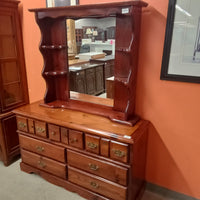 57.5"W Knotty Pine Dresser with Mirror