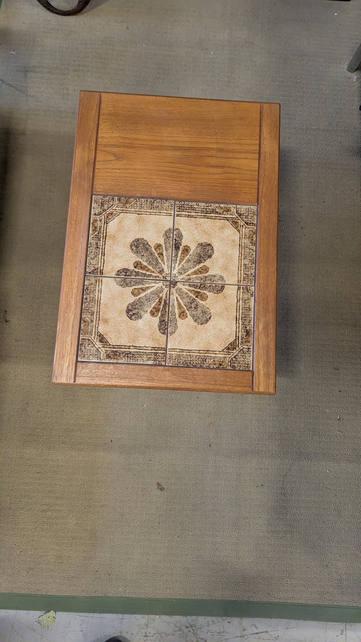 20"W Teak Side Table with Flower Tile