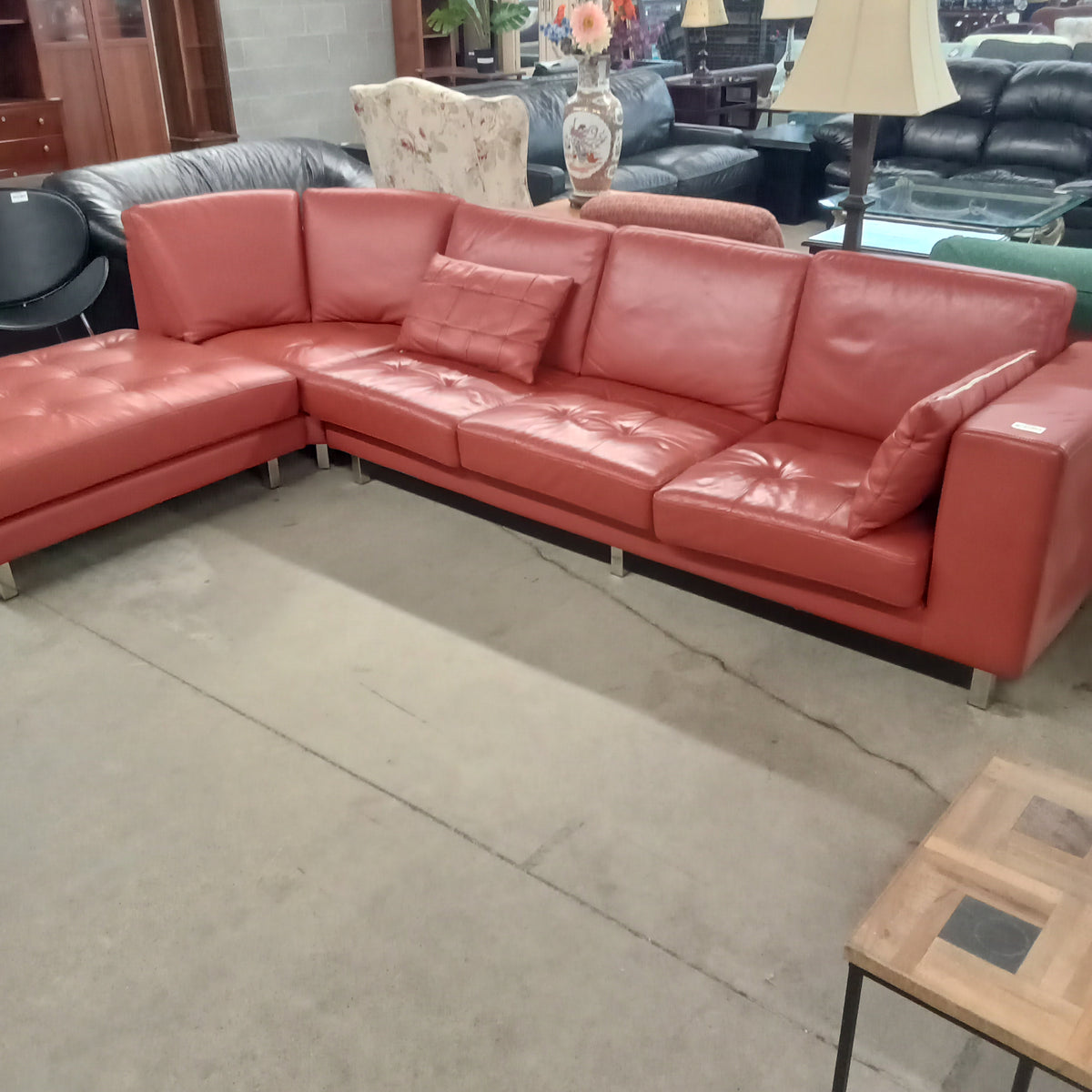 120"W 3-Piece Sectional Sofa in Red Leather