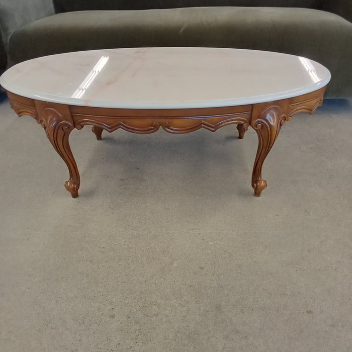 46"W Oval Coffee Table with Marble Top