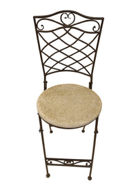 Folding Wrought Iron & Faux Stone Garden Bar Stool - Set of 4