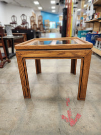 Square Wooden Side Table with Glass Inserts