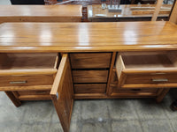 Natural Oak 9 Drawer Dresser with Trifold Mirror