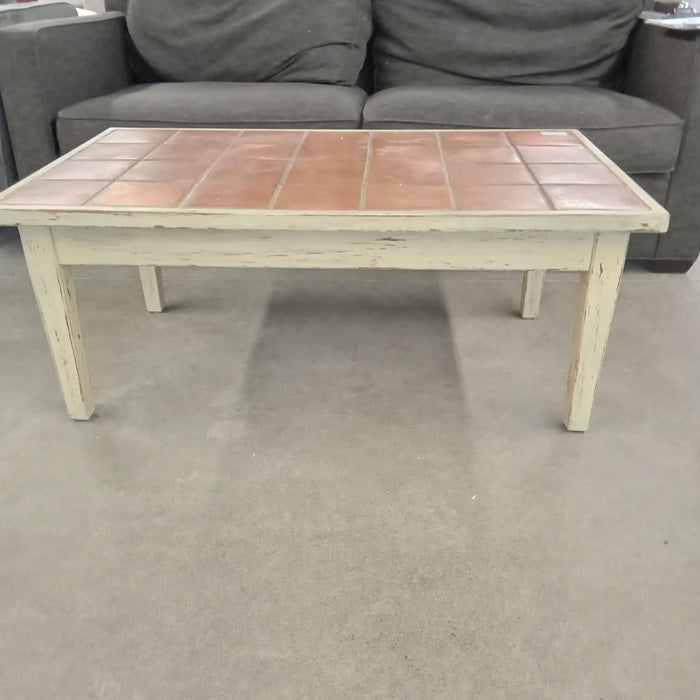 44"W Distressed Look Coffee Table with Tile Top