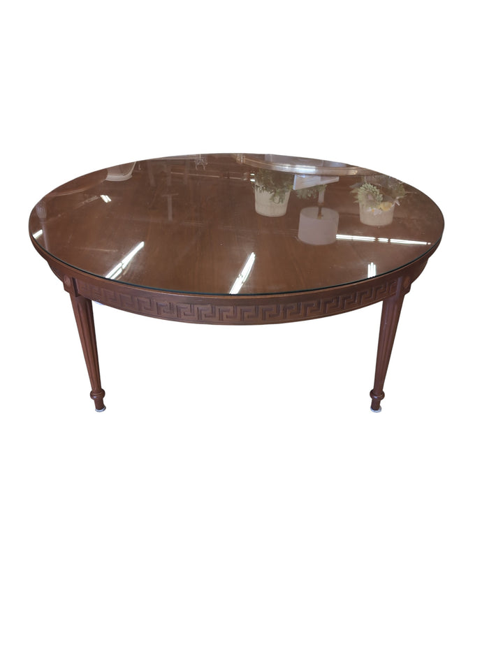 Round Wooden Coffee Table w/ Glass Top