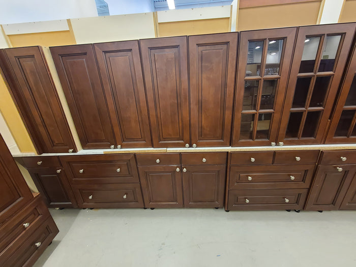 Set of 21 Kitchen Cabinets in Dark Brown