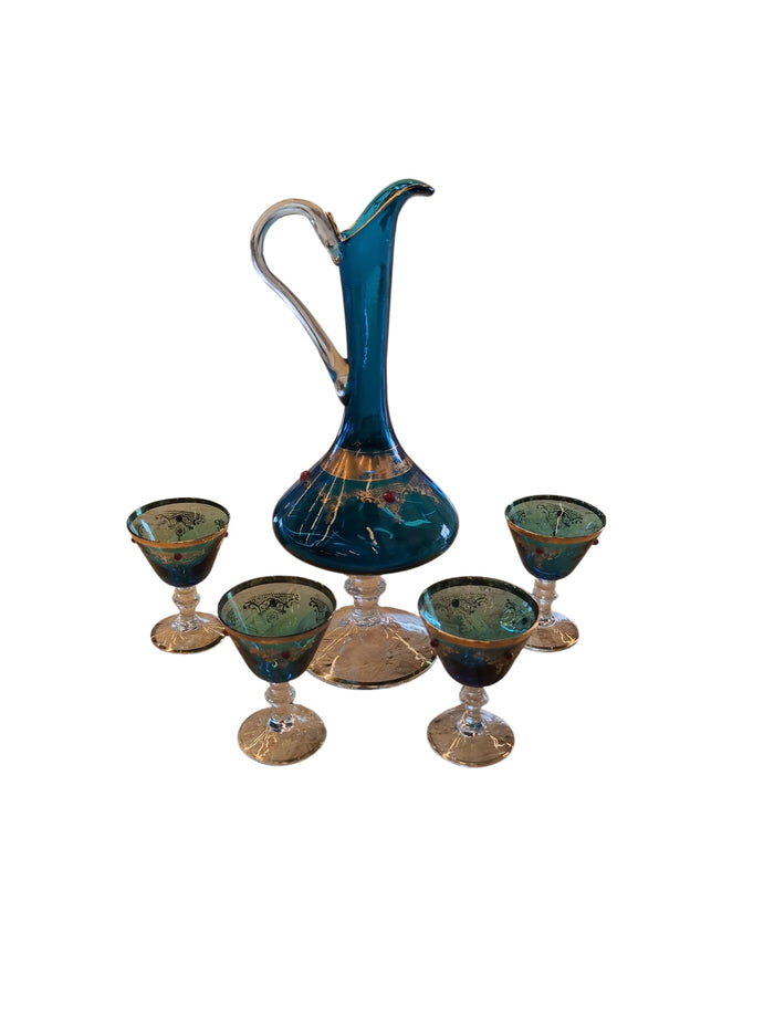 Vintage Wine Decanter w/ 4 Glasses