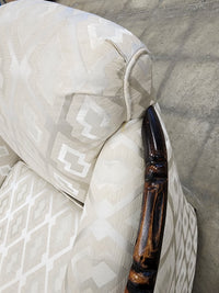 Beige Upholstered Armchair with Wood Carved Accents