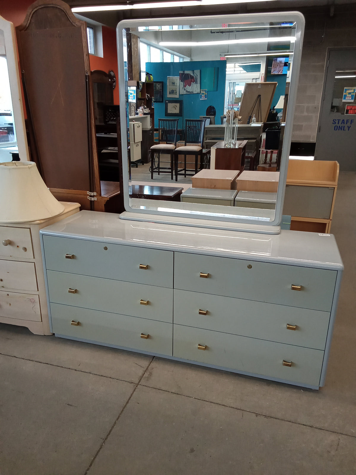 63"W 6-Drawer Dresser With Mirror