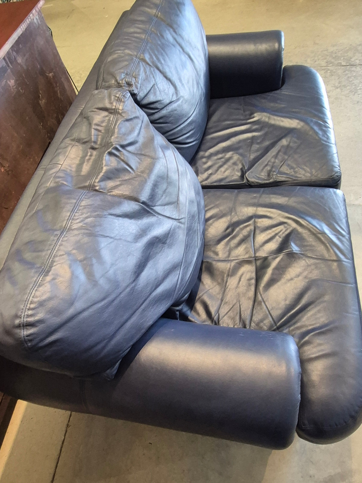 Navy Leather Loveseat