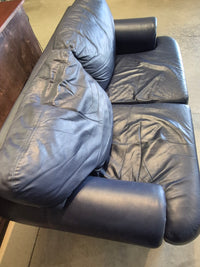 Navy Leather Loveseat