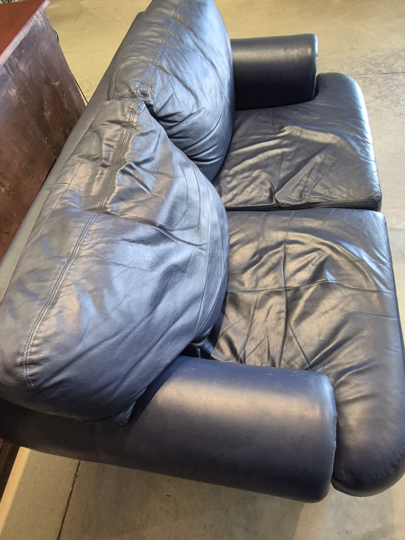 Navy Leather Loveseat