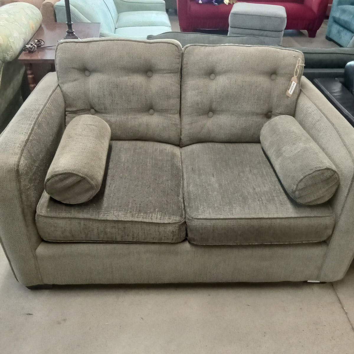58"W Gray Fabric Love Seat