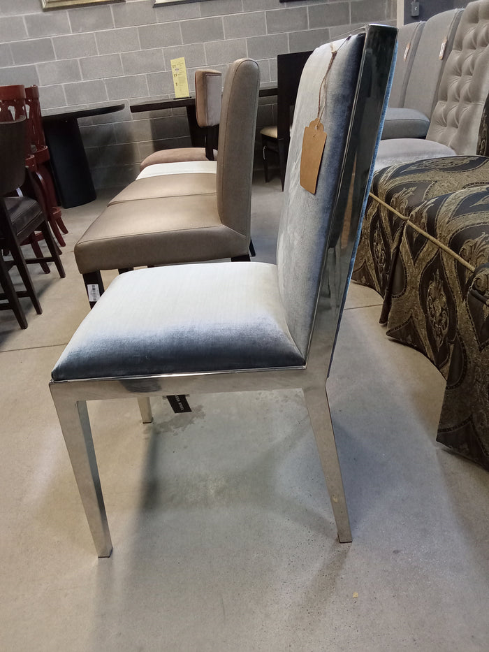 19"W Blue Velour Fabric Chair with Chrome Legs