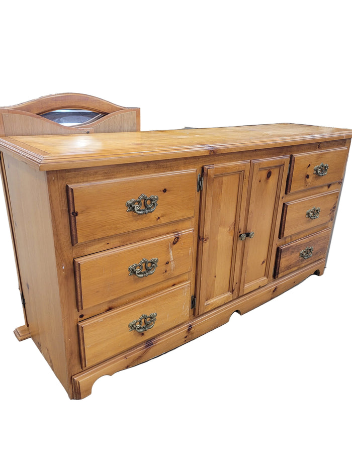 Light-Finished Pine Dresser W/ Mirror