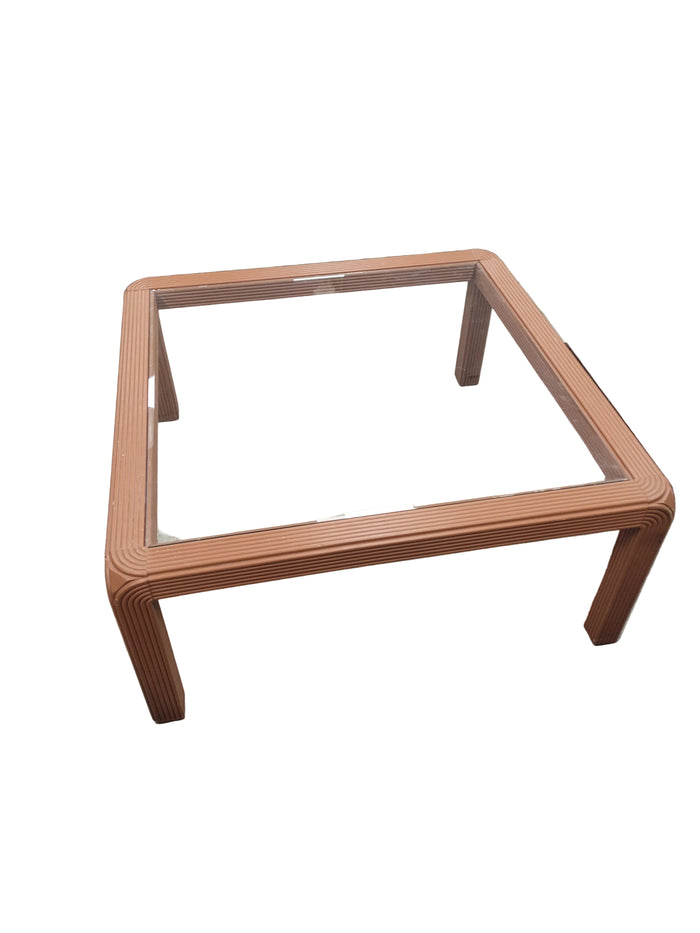 Pencil Reed Rattan Glass Top Coffee Table