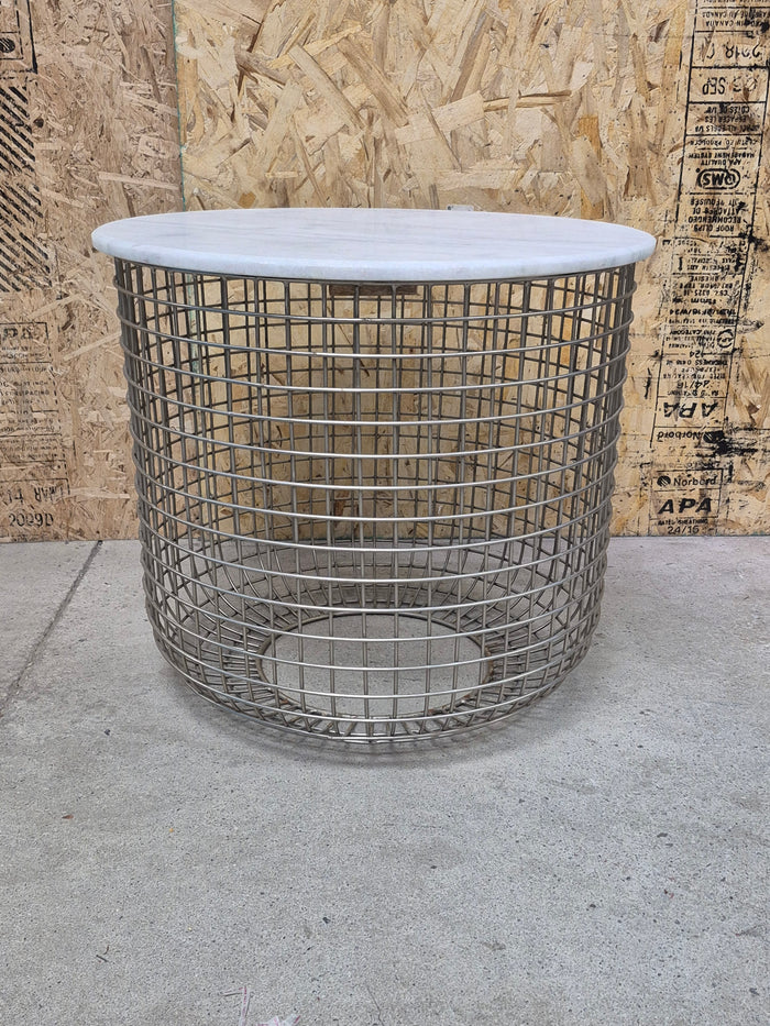 Basket Side table with White Marble Top