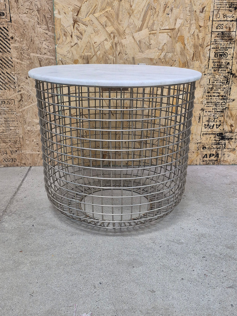 Basket Side table with White Marble Top