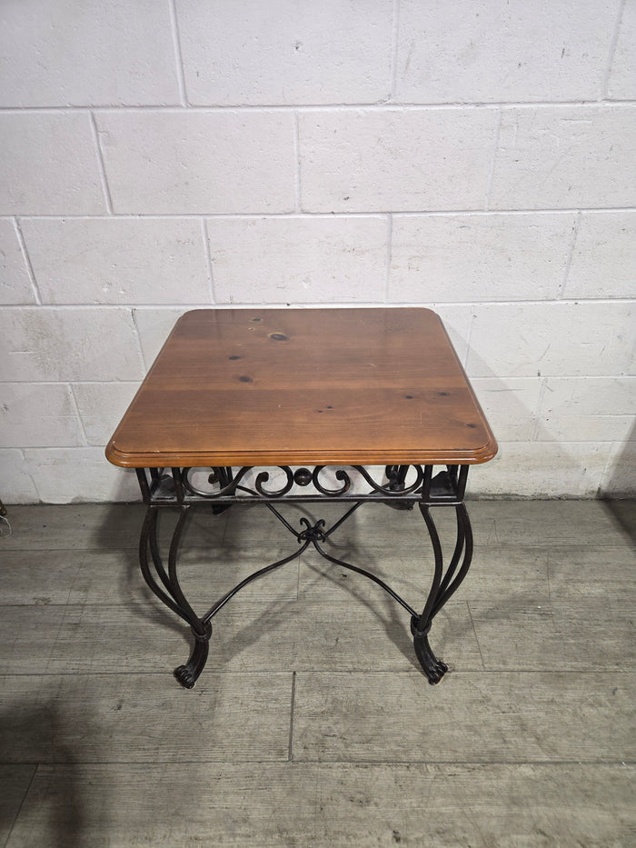 Rustic Side Table With Wrought Iron