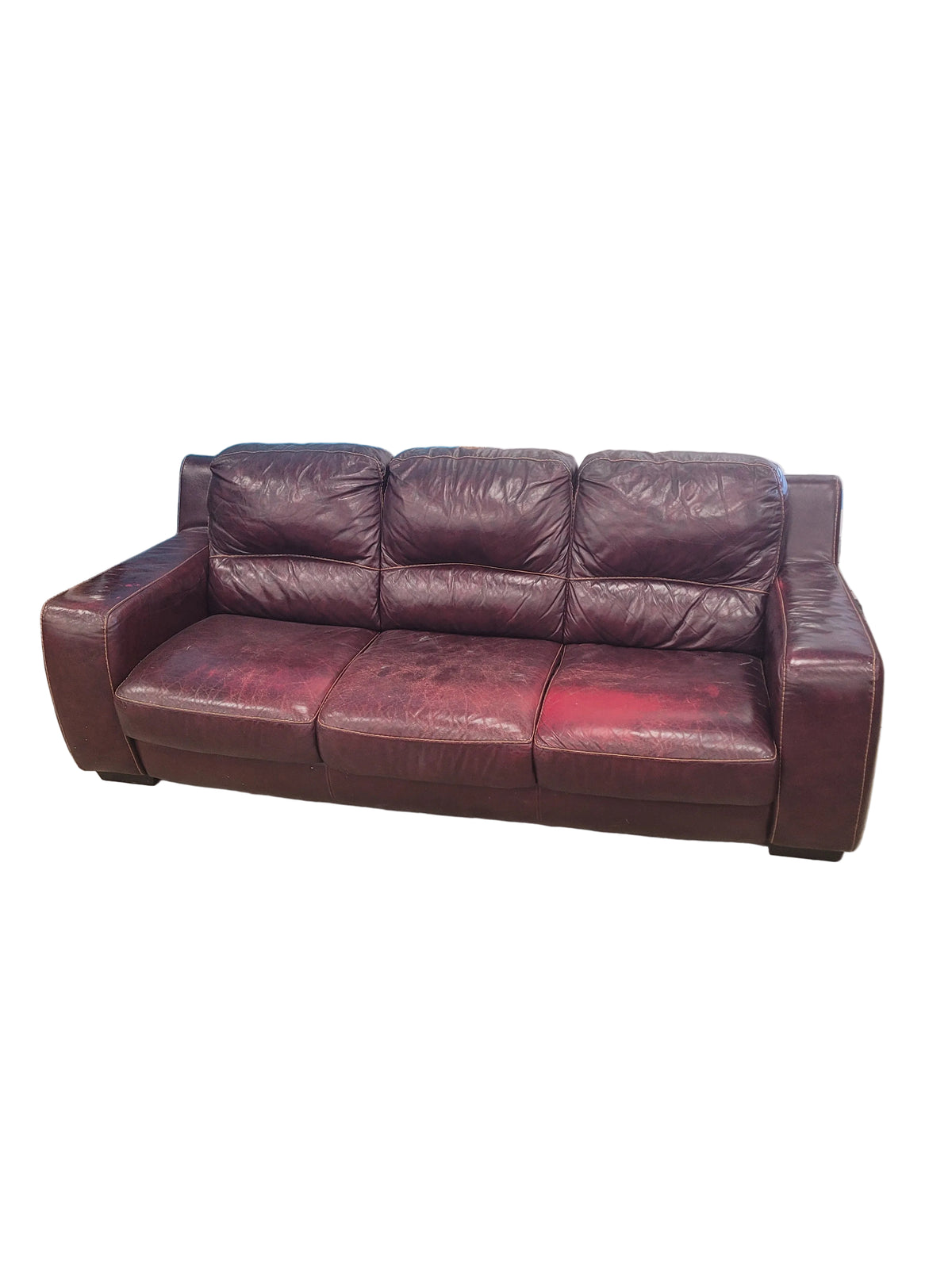 Dark Cherry Red Leather Sofa
